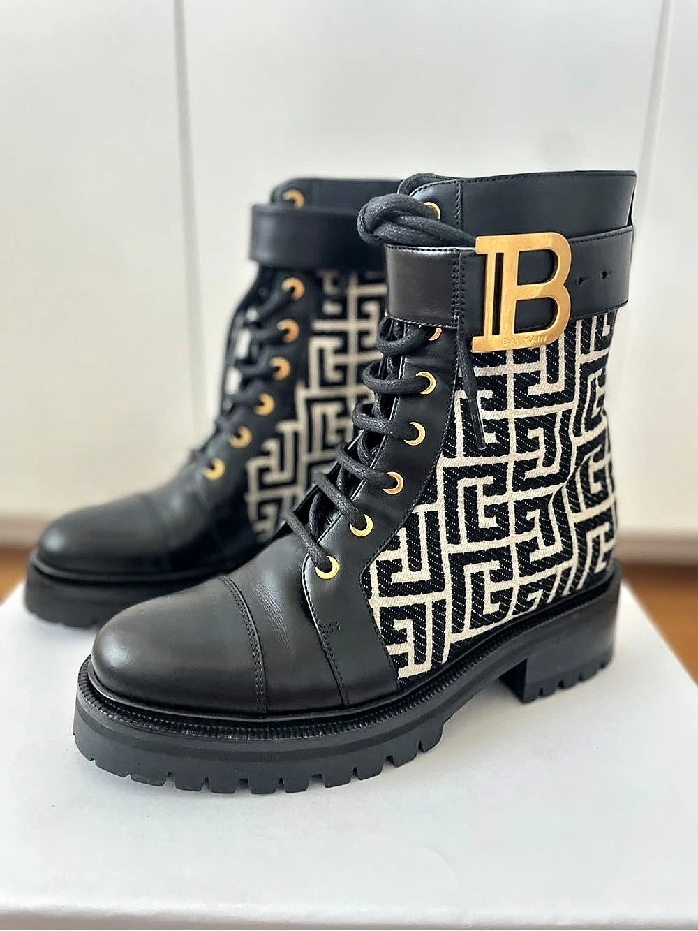 Balmain Ranger Romy Monogram Boots Black & White